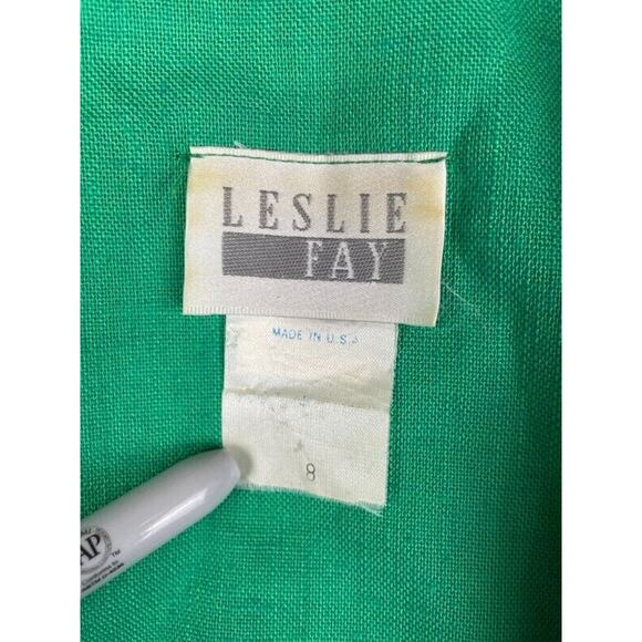 Vintage Leslie Fay Blazer Womens Size 8 Short Sleeve Green Belt Jacket Suit USA - Picture 5 of 7